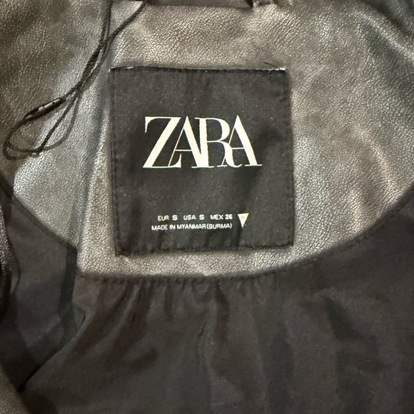 Zara Worn Effect Faux Leather Cropped Biker Moto Jacket Gray S - Picture 6 of 15